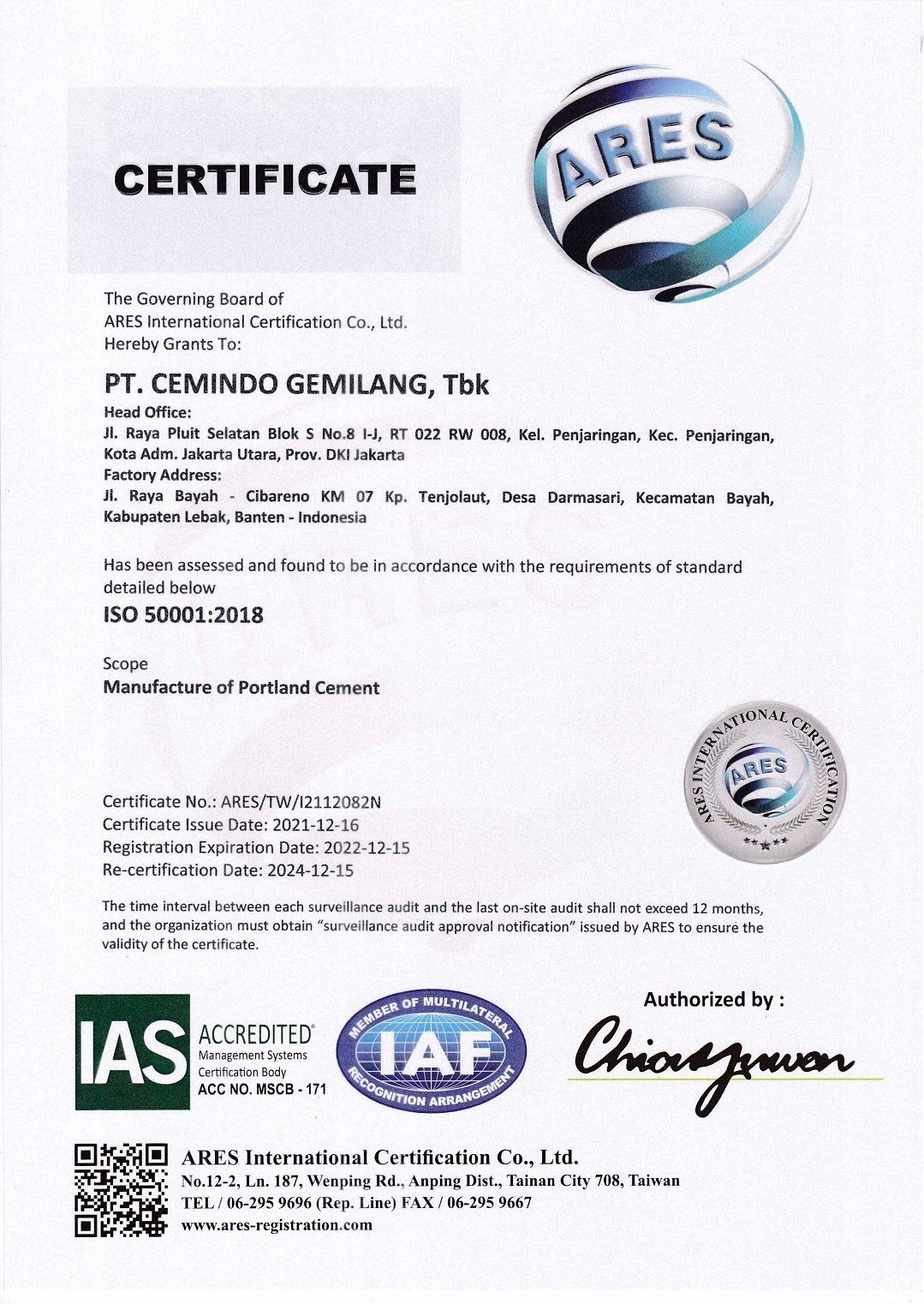 ISO 50001 2018 Plant Bayah