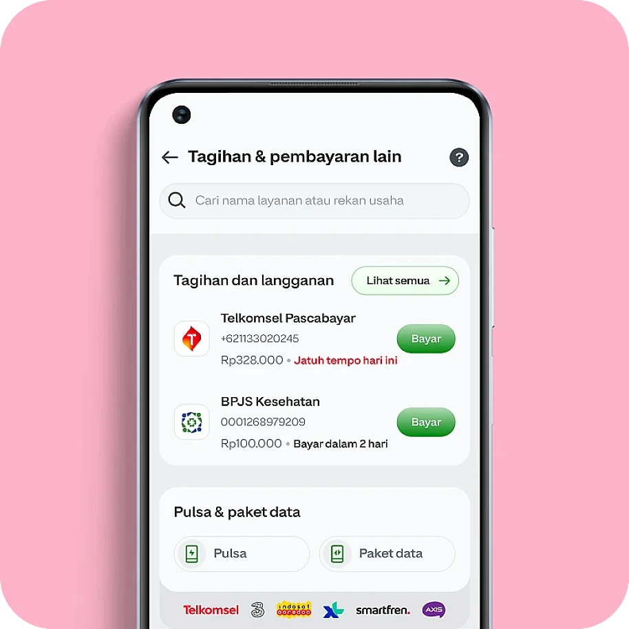 Bayar tagihan & pulsa bulanan